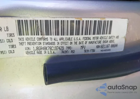 2008 Jeep Grand Cherokee Laredo из США, поврежденный, VIN 1J8GR48K78C197429